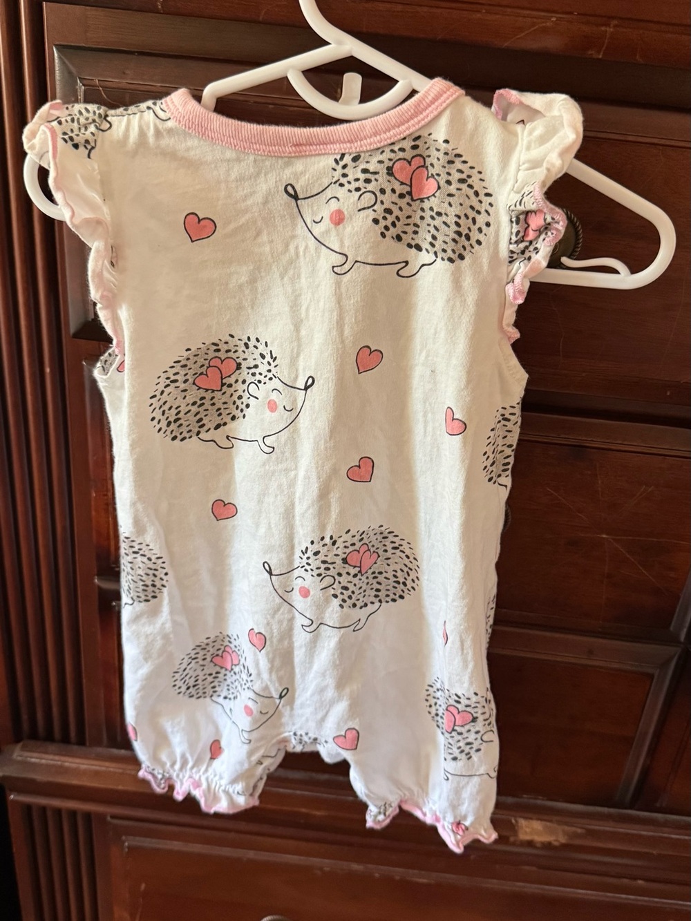 White and Pink Hedgehog Print Baby One-Piece Romper